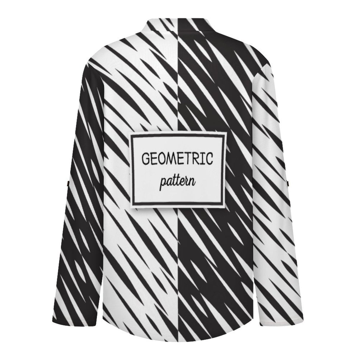 Stand-up Collar Long-sleeved Shirt Black And White Twill  Customization Women’s V-Neck Blouses,long Sleeve,Roll-Up Sleeve Shirt