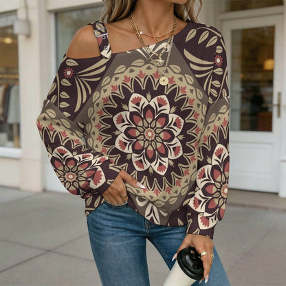 Off-the-shoulder SweaterRetro Pattern Women’s Off-Shoulder Knit Sweater