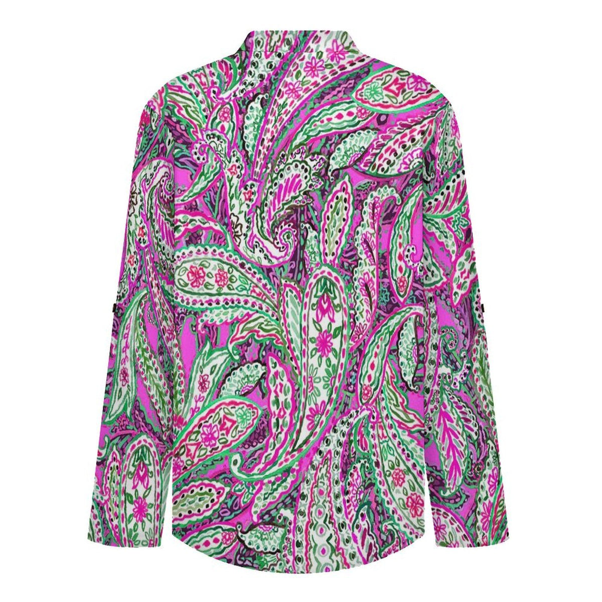 Stand-up Collar Long-sleeved Shirt Paisley  Customization Women’s V-Neck Blouses,long Sleeve,Roll-Up Sleeve Shirt
