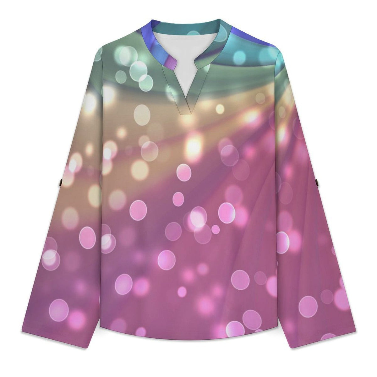 Stand-up Collar Long-sleeved Shirt Color, Dazzling Starlight  Customization Women’s V-Neck Blouses,long Sleeve,Roll-Up Sleeve Shirt