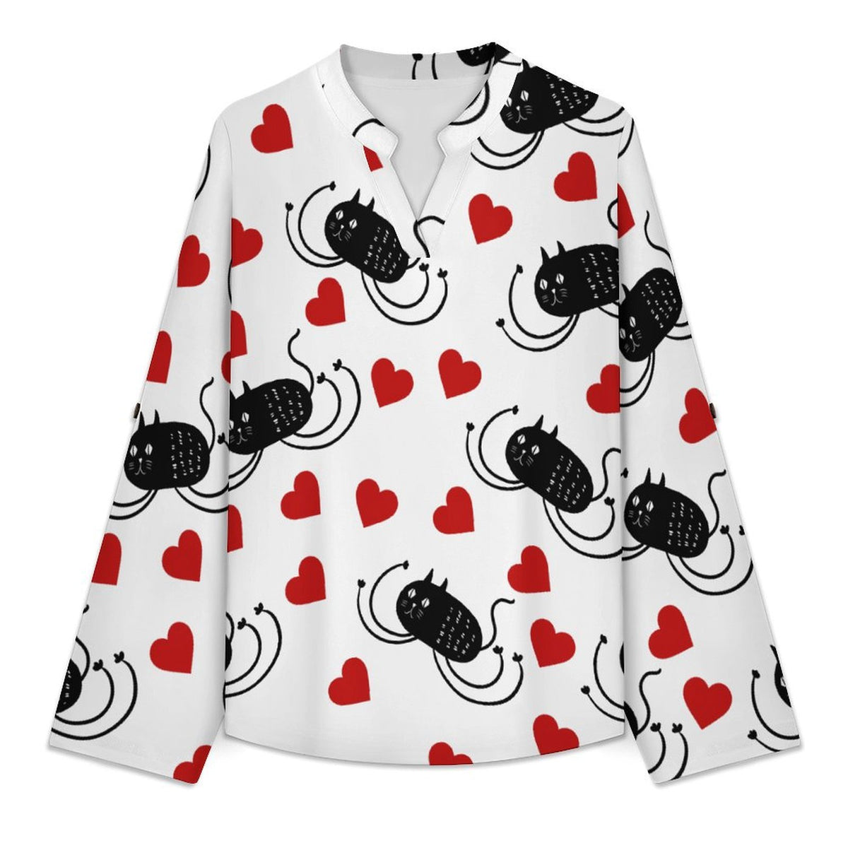 Stand-up Collar Long-sleeved Shirt Long-legged Cat, Funny, Repeating Pattern