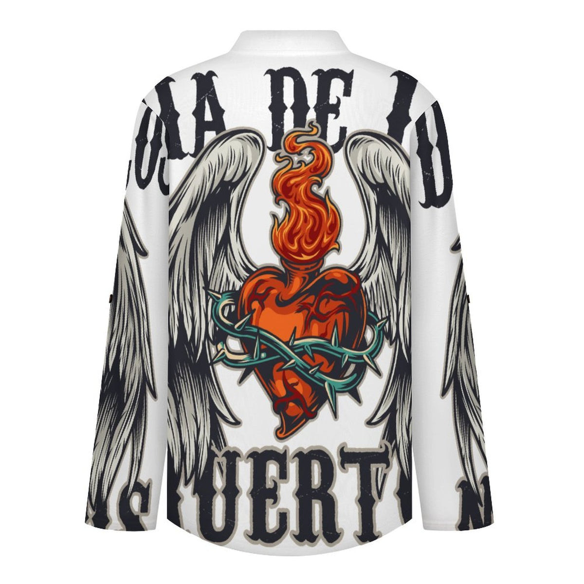 Stand-up Collar Long-sleeved Shirt Death Day,heart, Wings  Customization Women’s V-Neck Blouses,long Sleeve,Roll-Up Sleeve Shirt