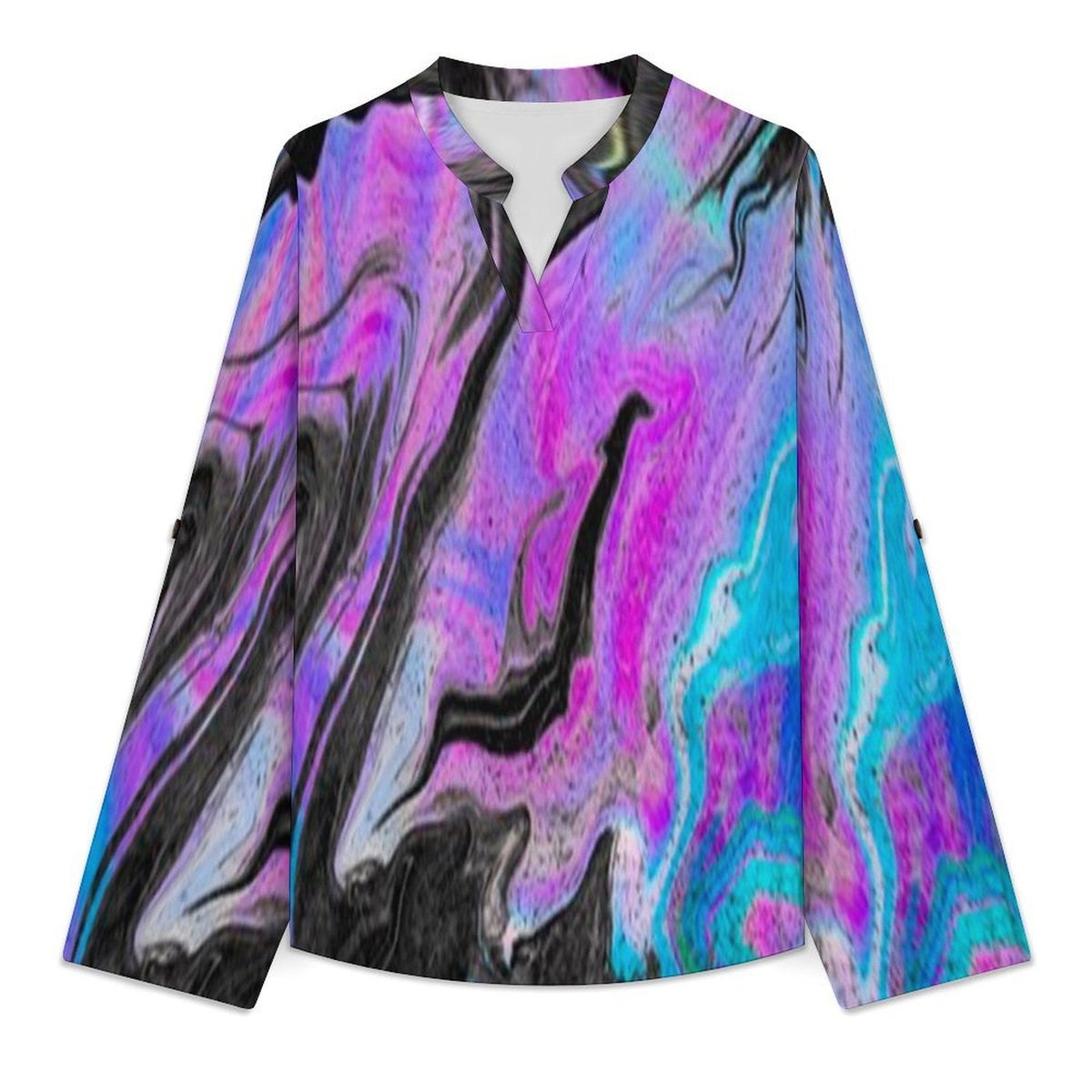 Stand-up Collar Long-sleeved Shirt Flowing Sci-fi Liquid Dazzle white S Women’s V-Neck Blouses