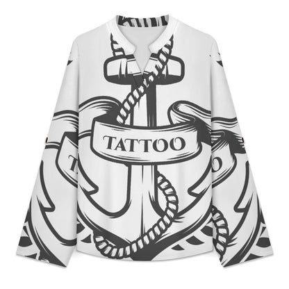 Stand-up Collar Long-sleeved Shirt Anchor, T-shirt  Customization Women’s V-Neck Blouses,long Sleeve,Roll-Up Sleeve Shirt