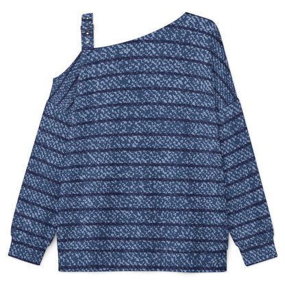 Off-the-shoulder Sweater Blue Stripe  Asymmetric Cold Shoulder Knit Sweater for Women, Adjustable Buckle Strap Long Sleeve Casual Slouchy Pullover