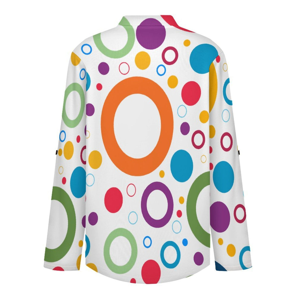 Stand-up Collar Long-sleeved Shirt Color Circle Background  Customization Women’s V-Neck Blouses,long Sleeve,Roll-Up Sleeve Shirt