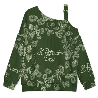 St. Patrick's Day, Wreath Fall Casual Asymmetric Shoulder Knit Top with Buckle Detail