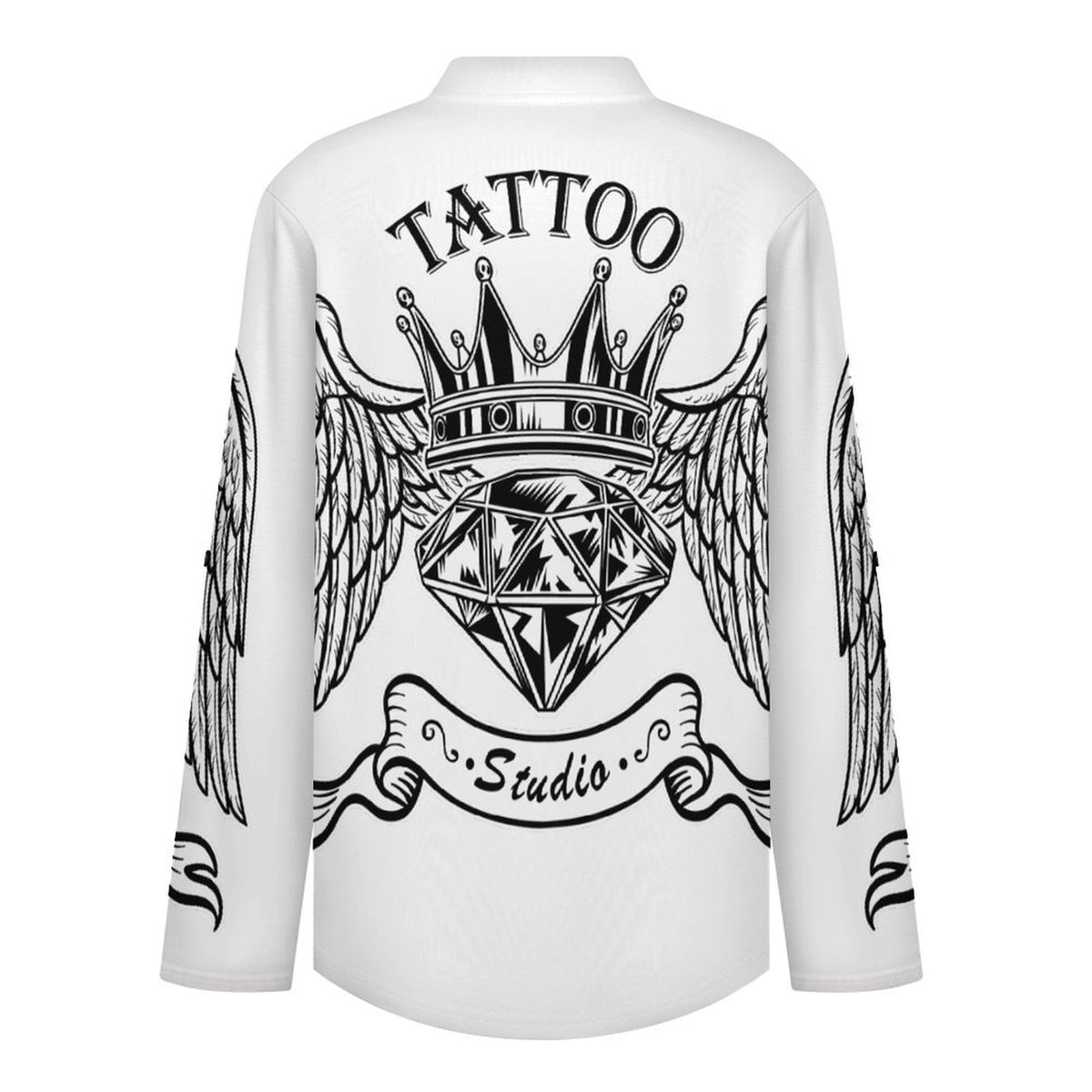 Stand-up Collar Long-sleeved Shirt Diamonds, Wings  Customization Women’s V-Neck Blouses,long Sleeve,Roll-Up Sleeve Shirt