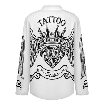Stand-up Collar Long-sleeved Shirt Diamonds, Wings  Customization Women’s V-Neck Blouses,long Sleeve,Roll-Up Sleeve Shirt