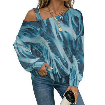 Off-the-shoulder Sweater Pattern  Asymmetric Cold Shoulder Knit Sweater for Women, Adjustable Buckle Strap Long Sleeve Casual Slouchy Pullover