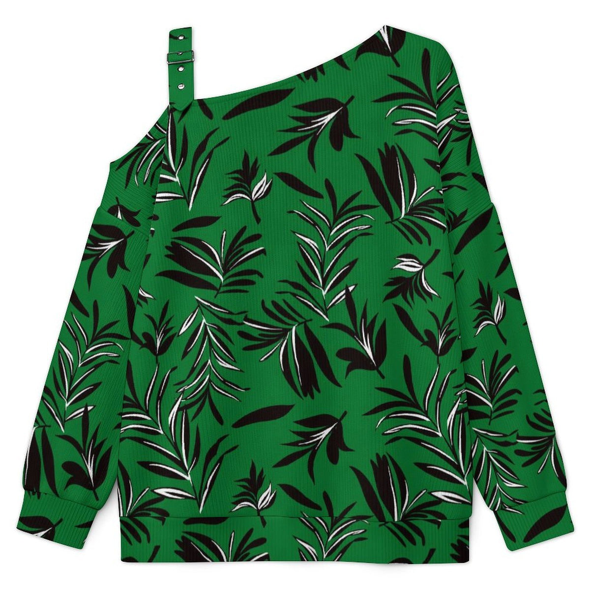 Women’s Off-Shoulder Knit Sweater Plant Green Black Dress