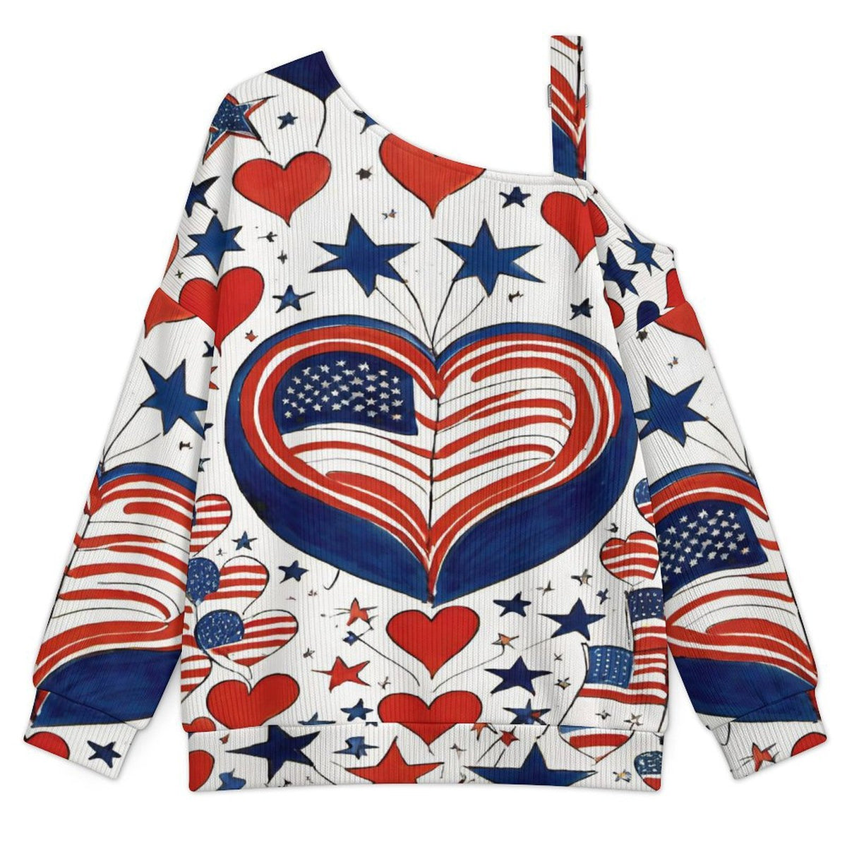 Off-the-shoulder SweaterUSA America Flag Independence Day Women’s Off-Shoulder Knit Sweater