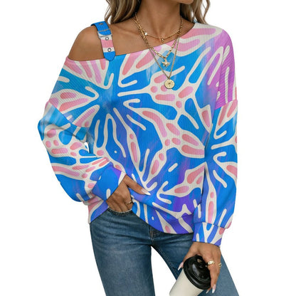 Fall Casual Asymmetric Shoulder Knit Top with Buckle Detail Colorful Bombing