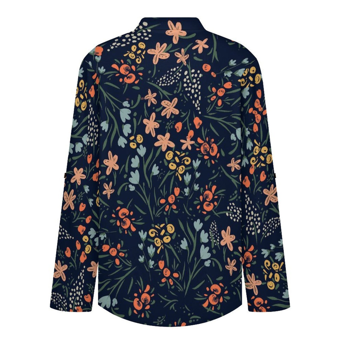 Flower Pattern Roll Tab 3/4 Sleeve Notched V Neck Tunic Blouse