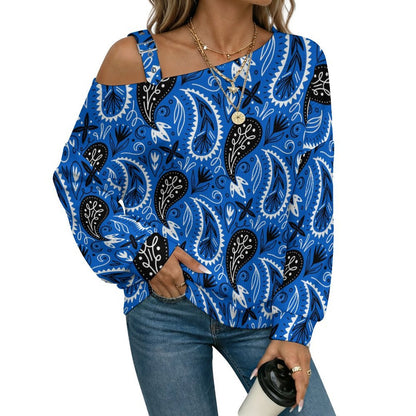 Fall Casual Asymmetric Shoulder Knit Top with Buckle Detail Paisley