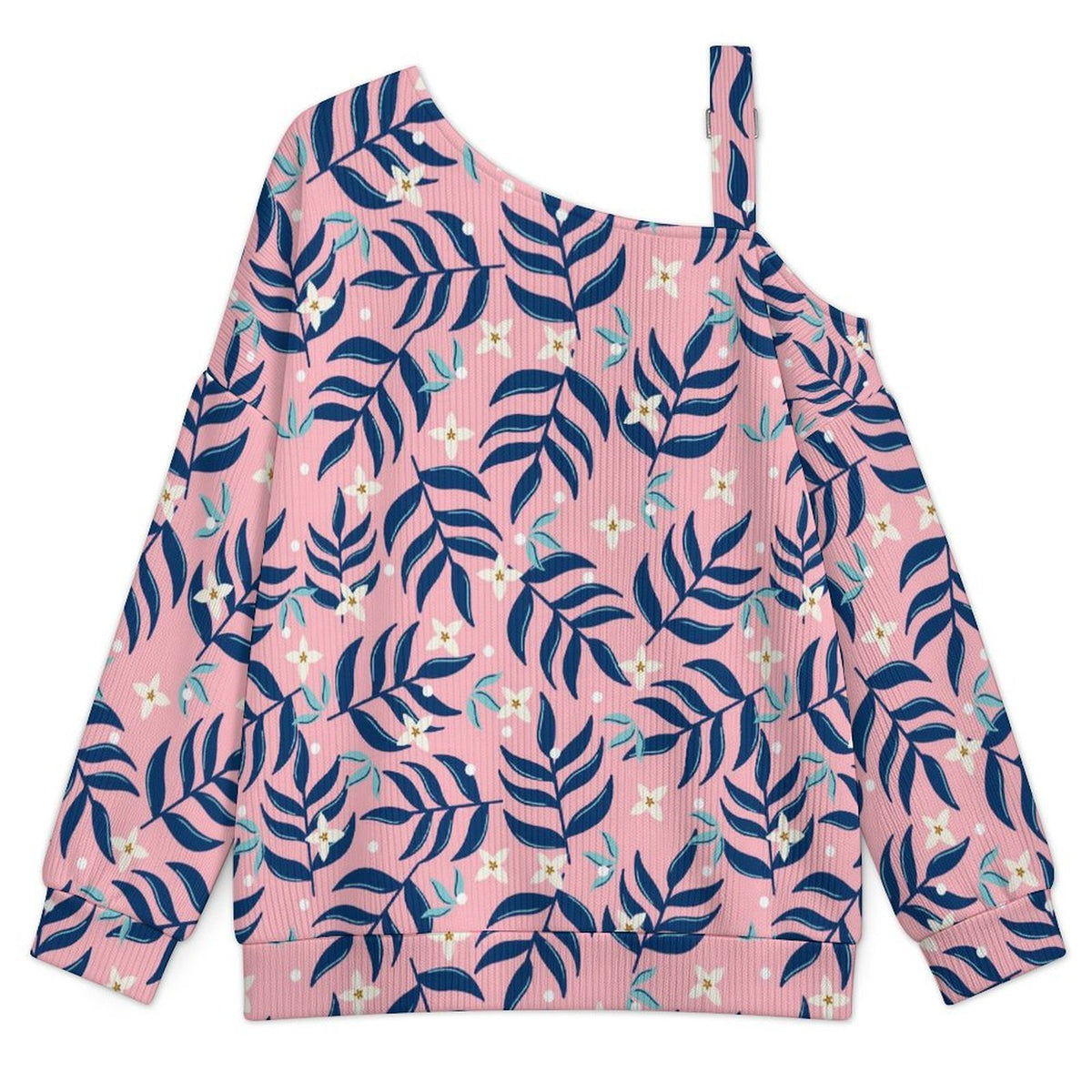Long Sleeve Relaxed-Fit Solid Pullover Flower Pattern Green