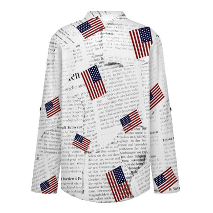 Newspaper, Repeating Pattern  Versatile Notched V-Neck Tunic | Roll Tab 3/4 Sleeve Office Casual Top