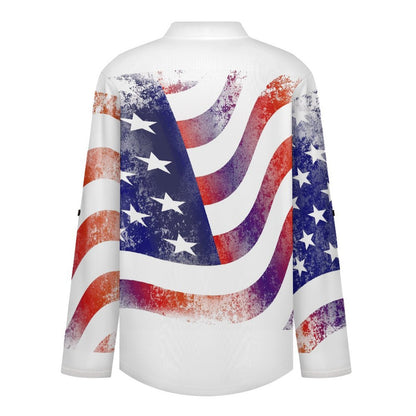 Stand-up Collar Long-sleeved Shirt National Flag, History, War  Customization Women’s V-Neck Blouses,long Sleeve,Roll-Up Sleeve Shirt