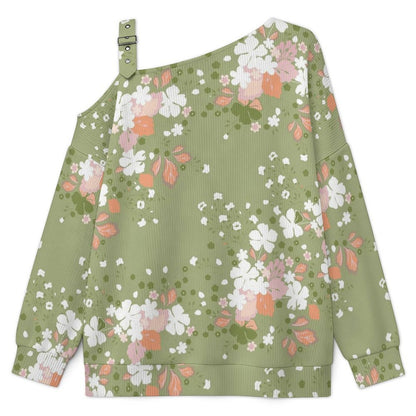 Women’s Off-Shoulder Knit Sweater Flowers Background