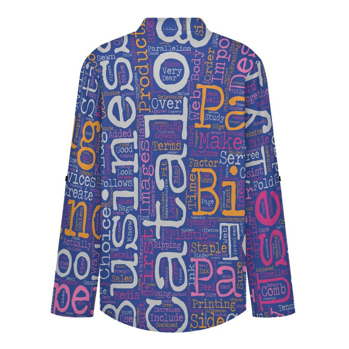 Stand-up Collar Long-sleeved Shirt English Newspaper  Customization Women’s V-Neck Blouses,long Sleeve,Roll-Up Sleeve Shirt
