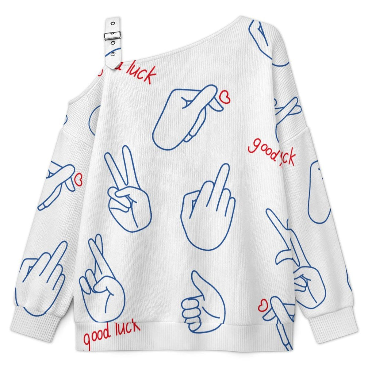 Off-the-shoulder Sweater Tile Decorative Patterns for Various Gestures  Asymmetric Cold Shoulder Knit Sweater for Women, Adjustable Buckle Strap Long Sleeve Casual Slouchy Pullover