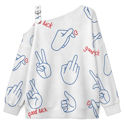Off-the-shoulder Sweater Tile Decorative Patterns for Various Gestures  Asymmetric Cold Shoulder Knit Sweater for Women, Adjustable Buckle Strap Long Sleeve Casual Slouchy Pullover