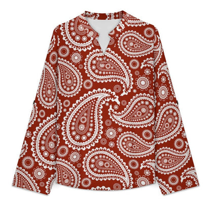 Paisley  Versatile Notched V-Neck Tunic | Roll Tab 3/4 Sleeve Office Casual Top
