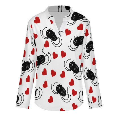Stand-up Collar Long-sleeved Shirt Long-legged Cat, Funny, Repeating Pattern