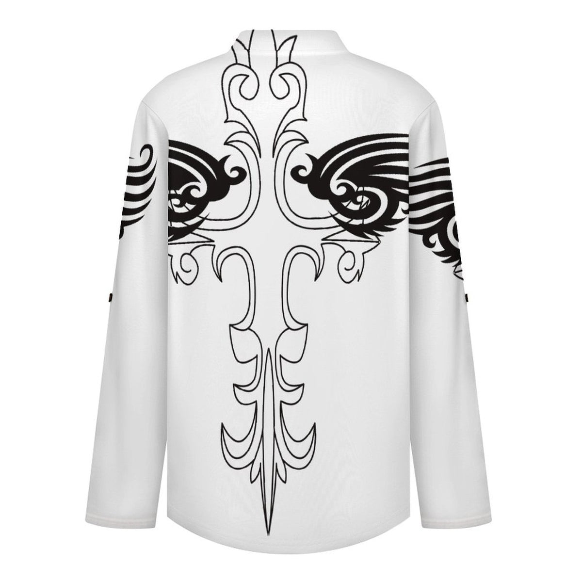 Stand-up Collar Long-sleeved Shirt Cross, Wings  Customization Women’s V-Neck Blouses,long Sleeve,Roll-Up Sleeve Shirt