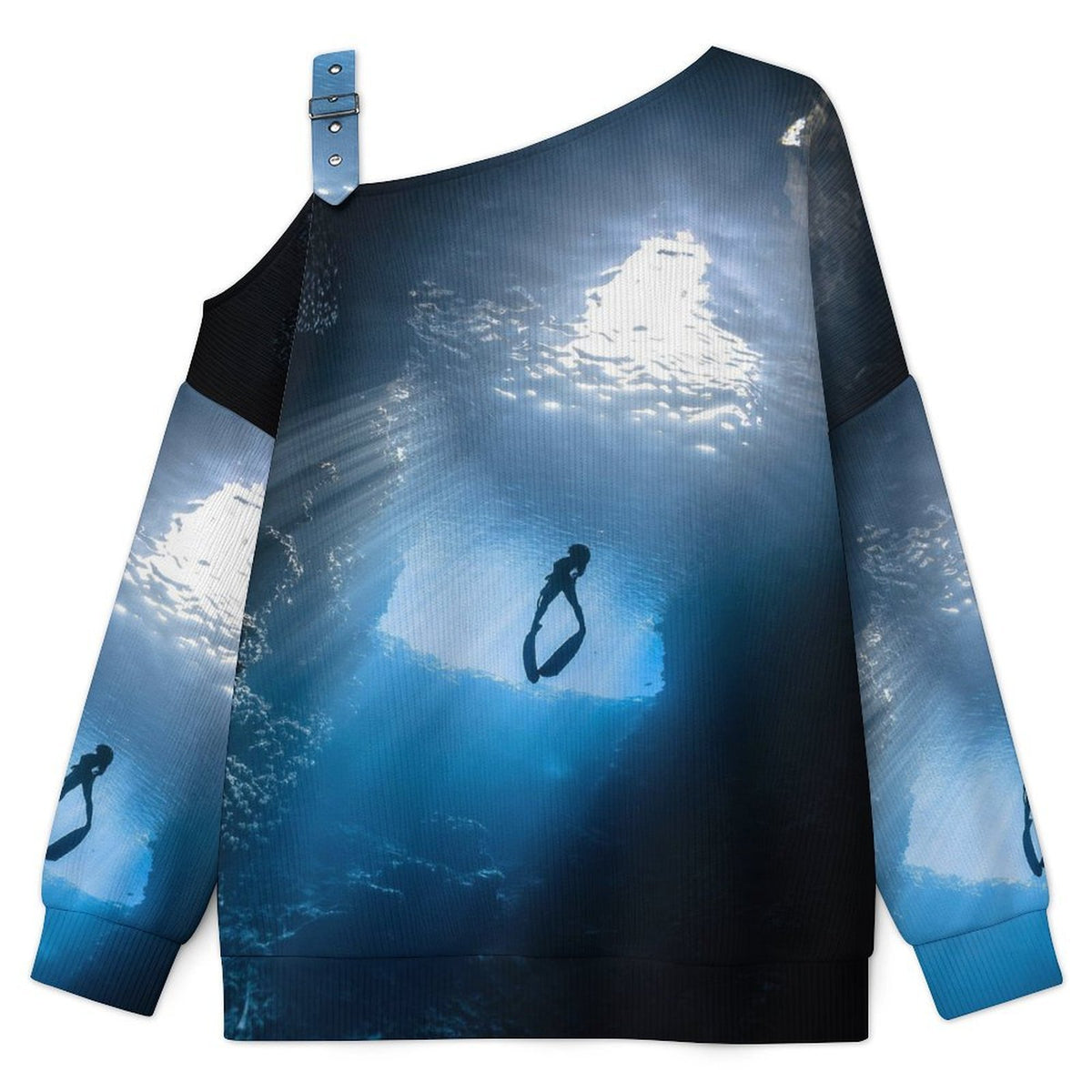 Off-the-shoulder Sweater Light from The Bottom of The Sea  Asymmetric Cold Shoulder Knit Sweater for Women, Adjustable Buckle Strap Long Sleeve Casual Slouchy Pullover