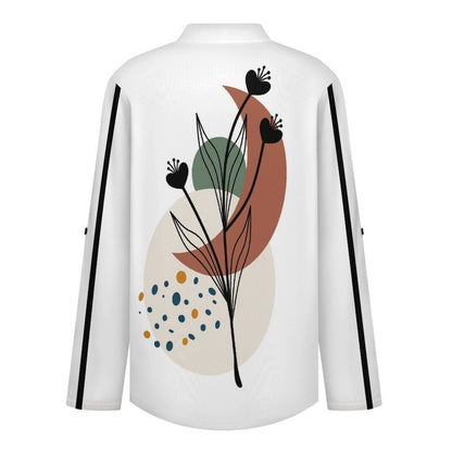Stand-up Collar Long-sleeved Shirt Chinese Wind Scenery  Customization Women’s V-Neck Blouses,long Sleeve,Roll-Up Sleeve Shirt