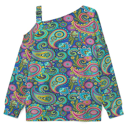 Fall Casual Asymmetric Shoulder Knit Top with Buckle Detail Paisley