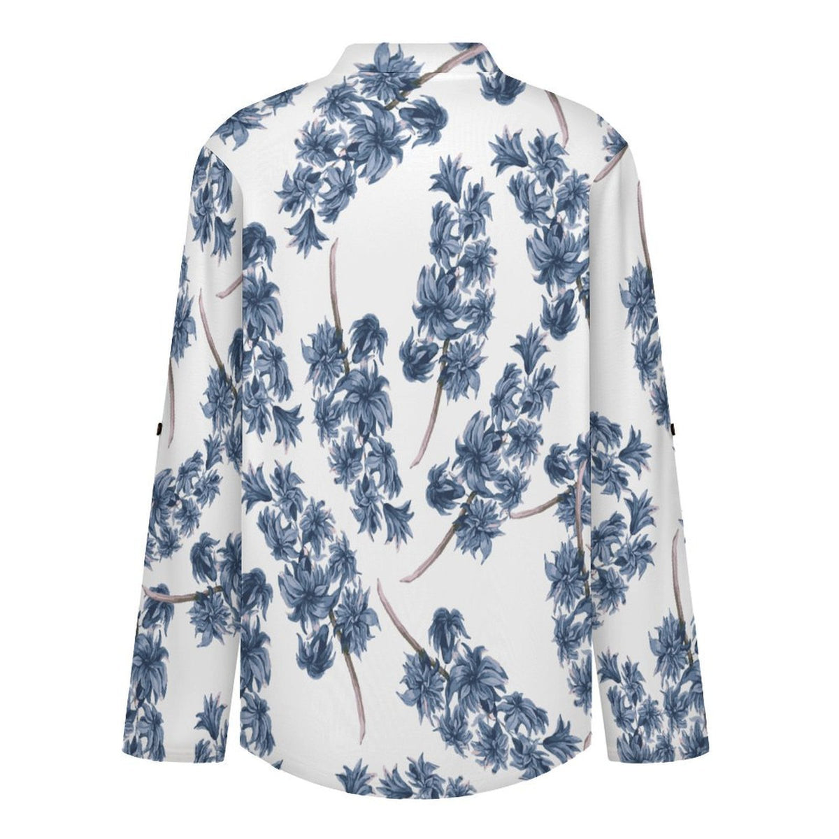 Stand-up Collar Long-sleeved Shirt Purple Flowers, Repeating Pattern  Customization Women’s V-Neck Blouses,long Sleeve,Roll-Up Sleeve Shirt