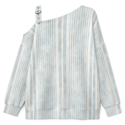 Off-the-shoulder Sweater Fashion Stripe  Asymmetric Cold Shoulder Knit Sweater for Women, Adjustable Buckle Strap Long Sleeve Casual Slouchy Pullover