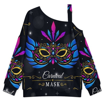 Off-the-shoulder Sweater Mask  Asymmetric Cold Shoulder Knit Sweater for Women, Adjustable Buckle Strap Long Sleeve Casual Slouchy Pullover