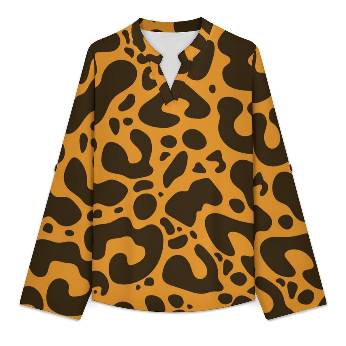 Versatile Notched V-Neck Tunic | Roll Tab 3/4 Sleeve Office Casual Top  Leopard-print Dresses Are Retro