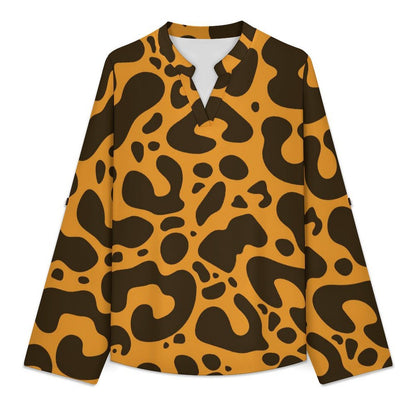Versatile Notched V-Neck Tunic | Roll Tab 3/4 Sleeve Office Casual Top  Leopard-print Dresses Are Retro