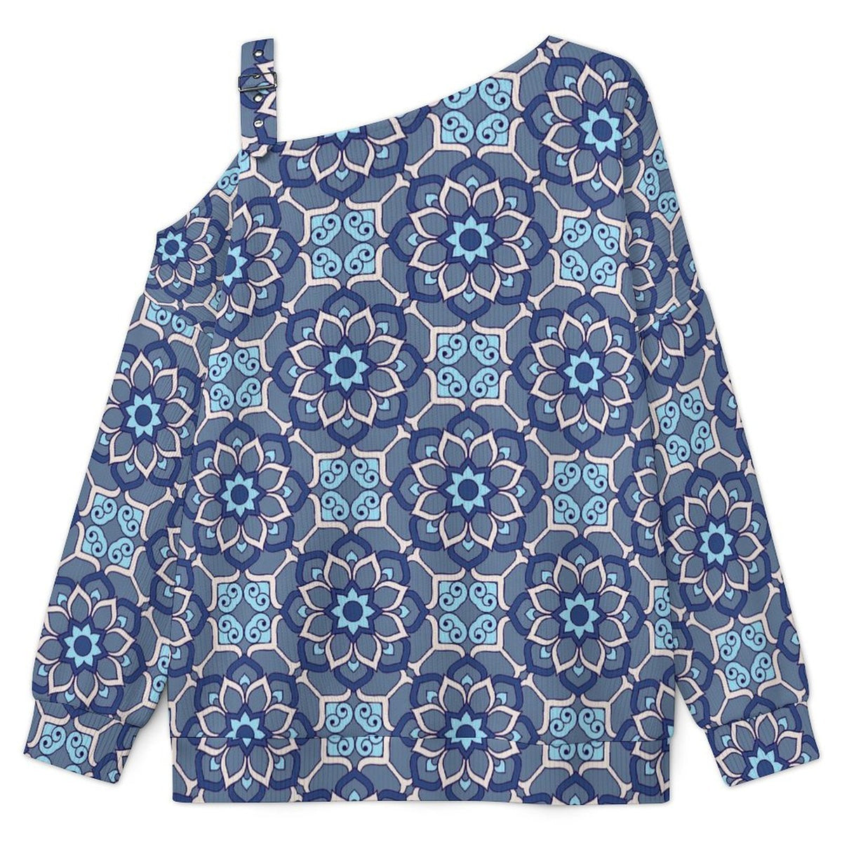 Batik Fall Casual Asymmetric Shoulder Knit Top with Buckle Detail