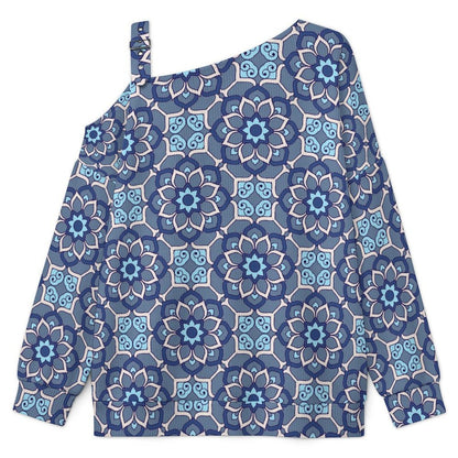 Batik Fall Casual Asymmetric Shoulder Knit Top with Buckle Detail
