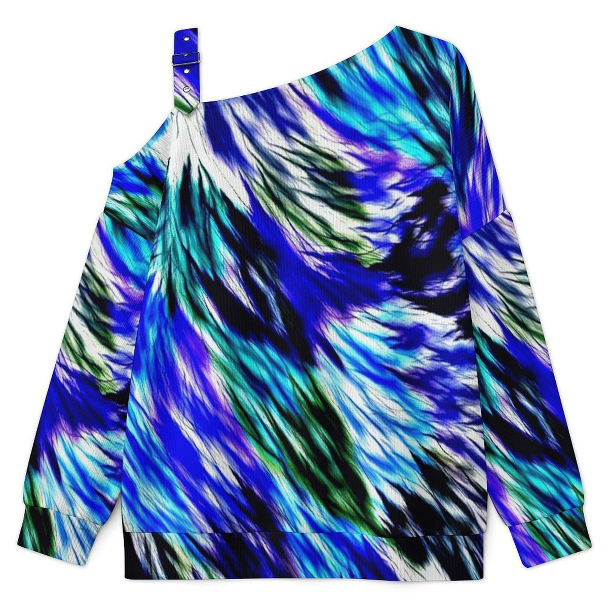 Women’s Off-Shoulder Knit Sweater Colorful Feather Pattern