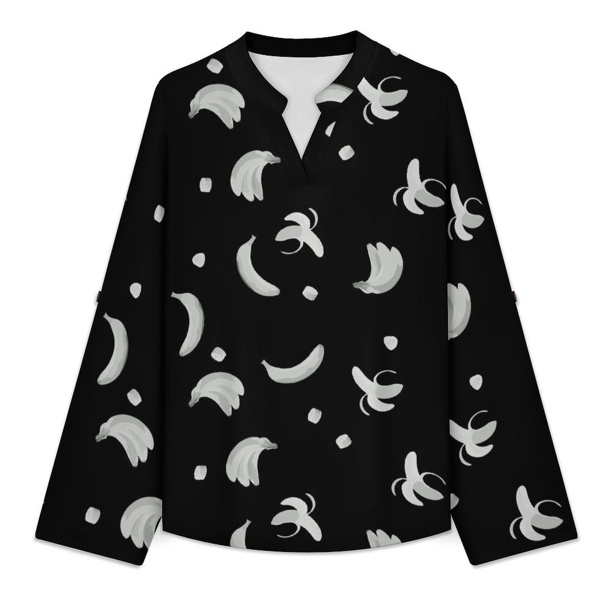 Banana T-shirt Phone Cover  Versatile Notched V-Neck Tunic | Roll Tab 3/4 Sleeve Office Casual Top