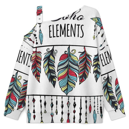 Off-the-shoulder Sweater Boho Style  Asymmetric Cold Shoulder Knit Sweater for Women, Adjustable Buckle Strap Long Sleeve Casual Slouchy Pullover