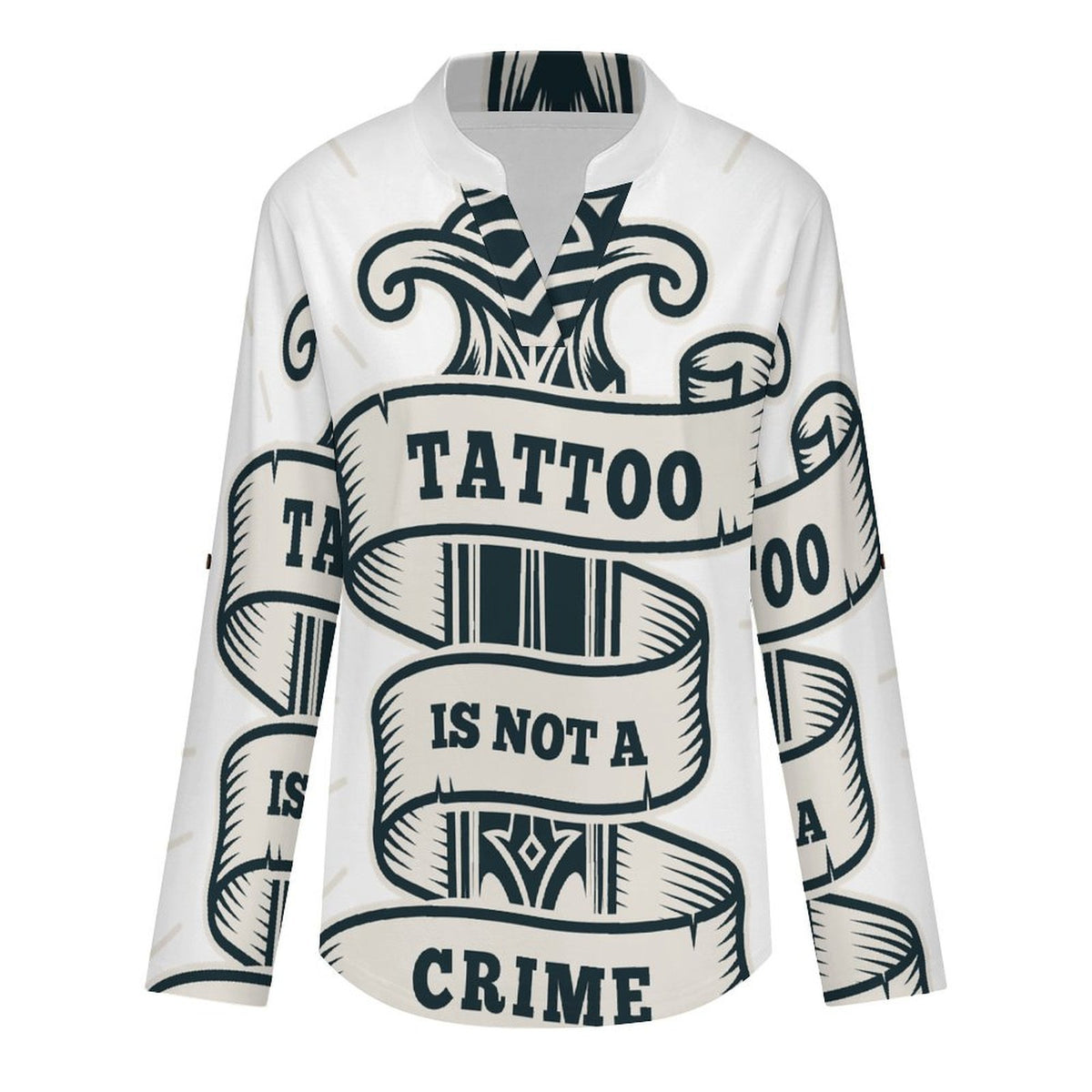 Stand-up Collar Long-sleeved Shirt Dagger, Weapon  Customization Women’s V-Neck Blouses,long Sleeve,Roll-Up Sleeve Shirt