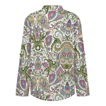 Stand-up Collar Long-sleeved Shirt Paisley  Customization Women’s V-Neck Blouses,long Sleeve,Roll-Up Sleeve Shirt