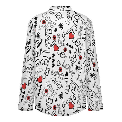 Stand-up Collar Long-sleeved Shirt Love  Customization Women’s V-Neck Blouses,long Sleeve,Roll-Up Sleeve Shirt