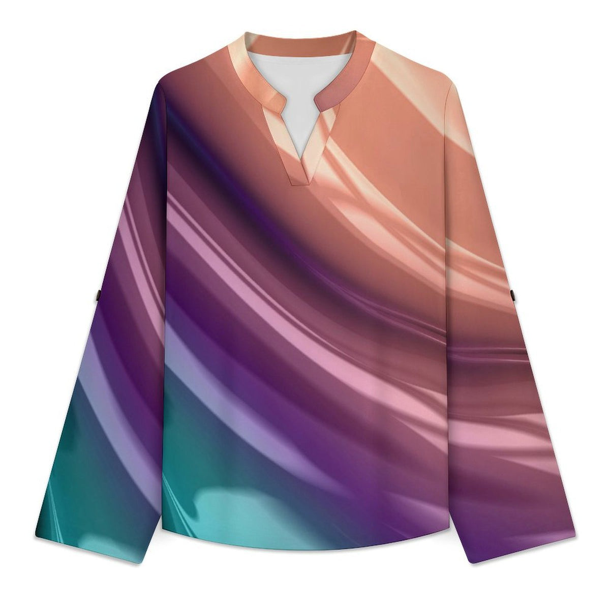 Stand-up Collar Long-sleeved Shirt Color Silk Slip Pattern  Customization Women’s V-Neck Blouses,long Sleeve,Roll-Up Sleeve Shirt