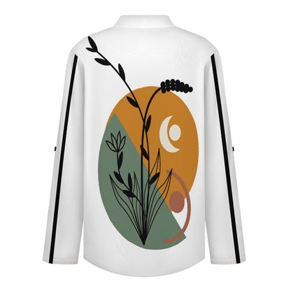 Stand-up Collar Long-sleeved Shirt Chinese Wind Scenery  Customization Women’s V-Neck Blouses,long Sleeve,Roll-Up Sleeve Shirt