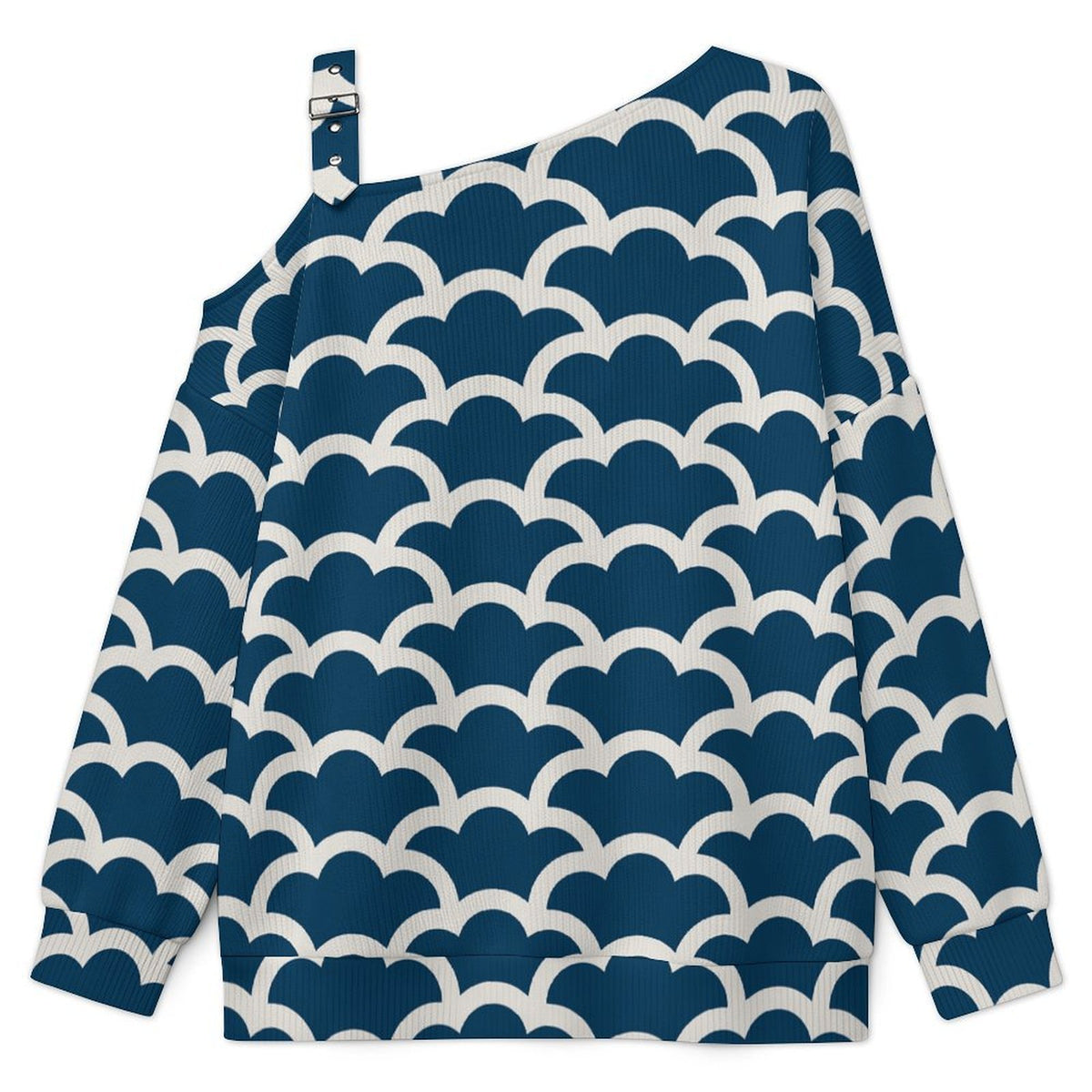Women’s Off-Shoulder Knit Sweater Retro Pattern Background