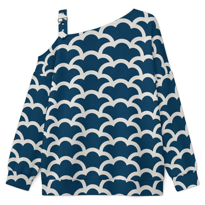 Women’s Off-Shoulder Knit Sweater Retro Pattern Background