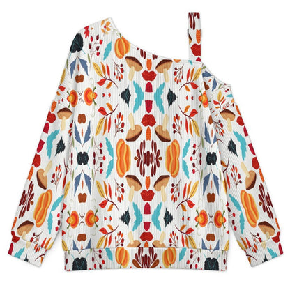 Off-the-shoulder SweaterHarvest, Autumn, Mushrooms, Patterns Women’s Off-Shoulder Knit Sweater